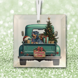 Rottweiler Dog Farm Truck Christmas Glass Tree Decoration