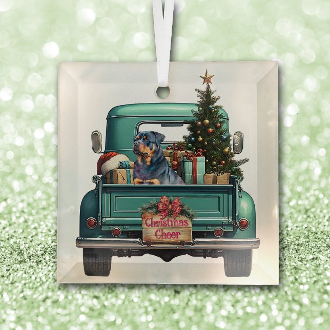 Rottweiler Dog Farm Truck Christmas Glass Tree Decoration (Creator Uploaded)