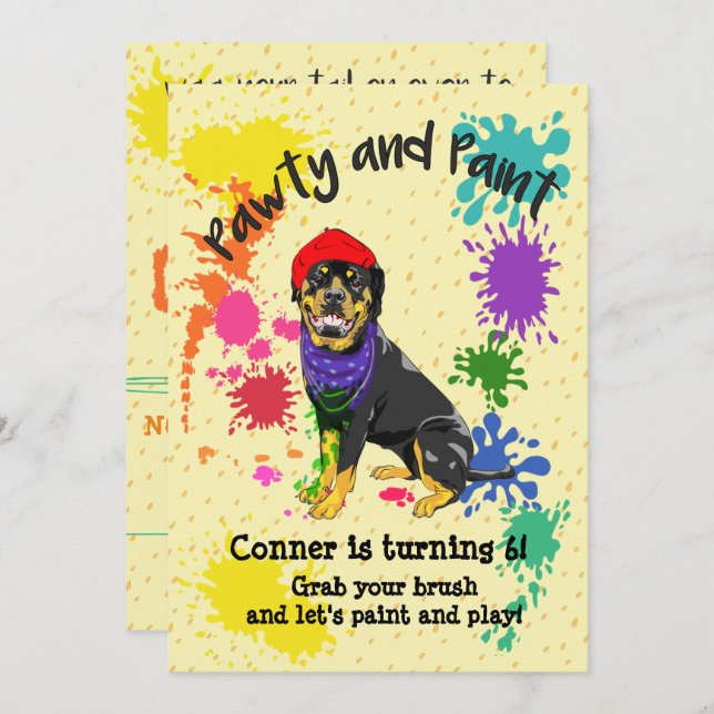 Rottweiler Dog Fun Art Birthday Party Invitation (Front/Back)