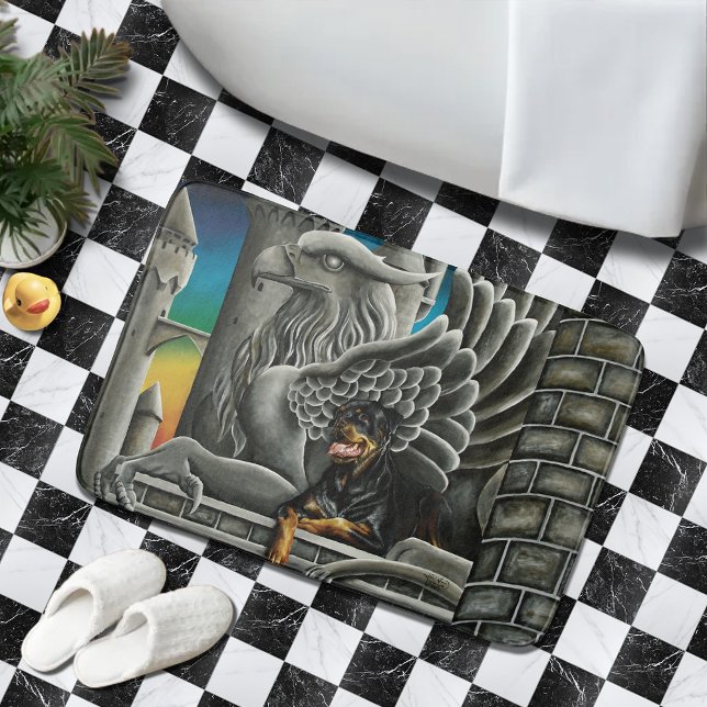 Rottweiler Dog Gargoyle Fantasy Bath Mat (Creator Uploaded)