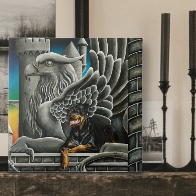Rottweiler Dog Gargoyle Fantasy Ceramic Tile (Creator Uploaded)