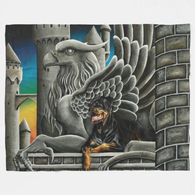 Rottweiler Dog Gargoyle Fantasy Fleece Blanket (Front (Horizontal))