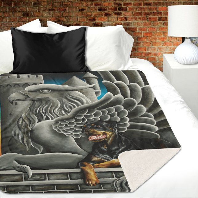 Rottweiler Dog Gargoyle Fantasy Sherpa Blanket (Creator Uploaded)
