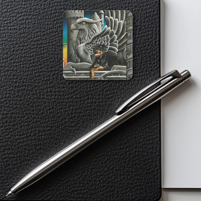 Rottweiler Dog Gargoyle Fantasy Square Sticker (Creator Uploaded)