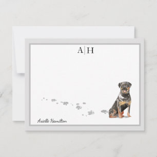 Rottweiler Dog Gray Border Monogram Personalized Card