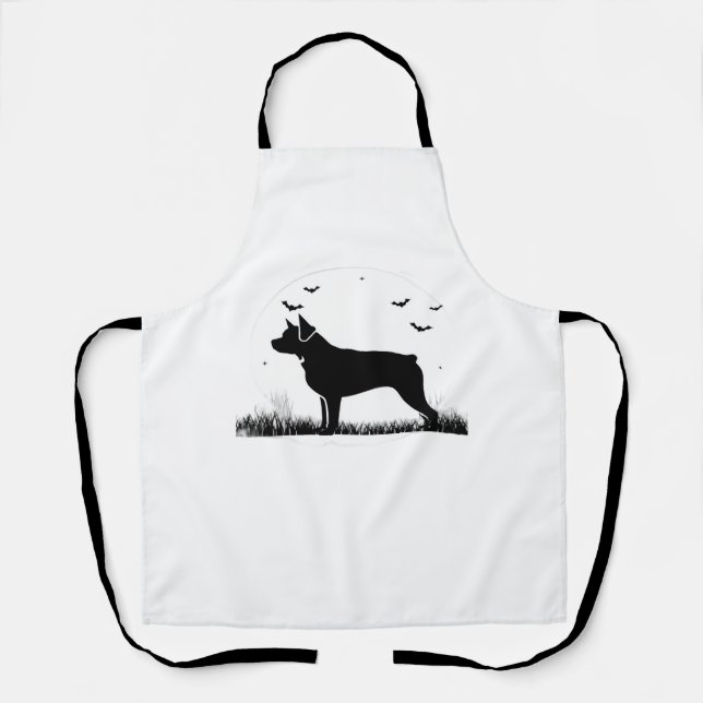 Rottweiler Dog – Halloween Moon Silhouette Oversiz Apron (Front)