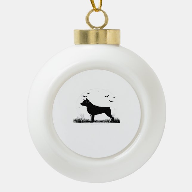 Rottweiler Dog – Halloween Moon Silhouette Oversiz Ceramic Ball Christmas Ornament (Front)