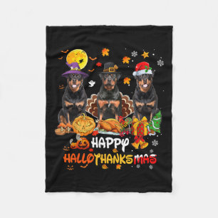 Rottweiler Dog Happy Halloween Thanksgiving Merry Fleece Blanket