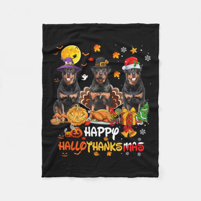 Rottweiler Dog Happy Halloween Thanksgiving Merry  Fleece Blanket (Front)