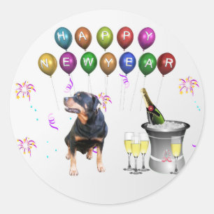 Rottweiler Dog Happy New Year Classic Round Sticker
