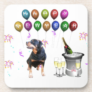 Rottweiler Dog Happy New Year Coaster