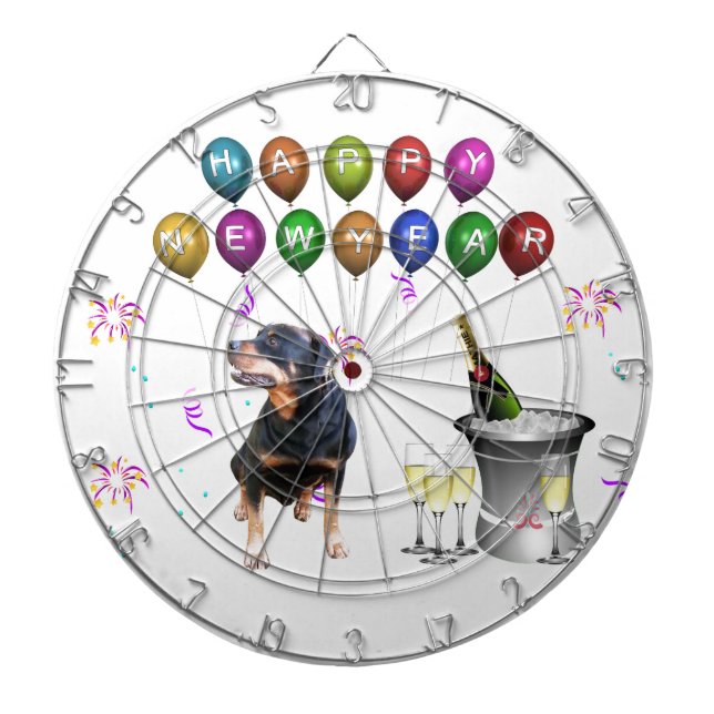 Rottweiler Dog Happy New Year Dartboard (Front)