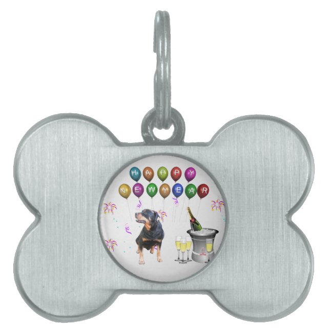 Rottweiler Dog Happy New Year Pet Tag (Front)