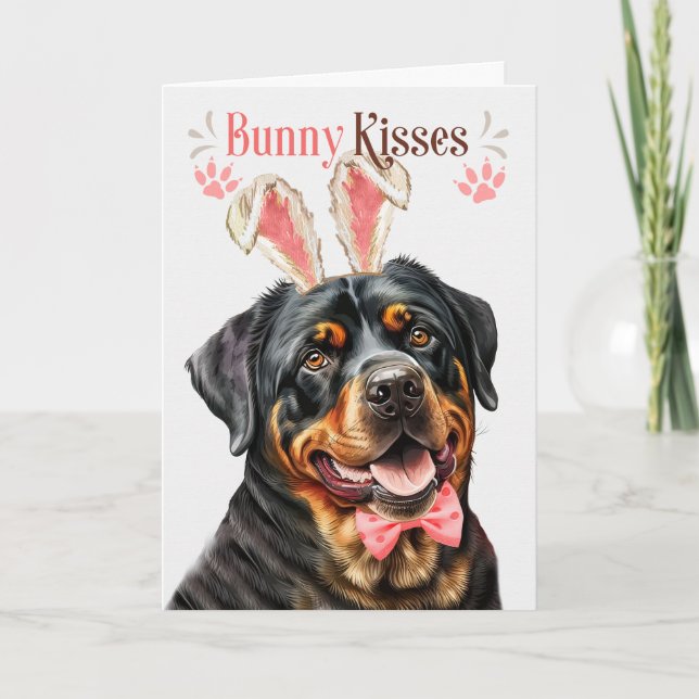 Rottweiler Dog in Bunny Ears for Easter Holiday Card (Front)