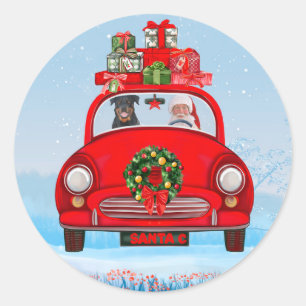 Rottweiler Dog In Car With Santa Claus Classic Round Sticker