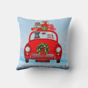 Rottweiler Dog In Car With Santa Claus Cushion