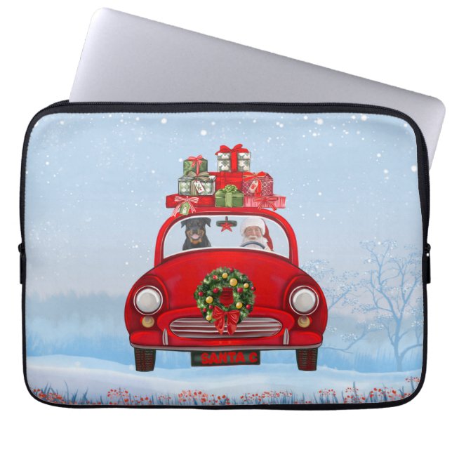 Rottweiler Dog In Car With Santa Claus Laptop Sleeve (Front)