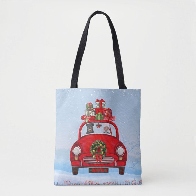 Rottweiler Dog In Car With Santa Claus Tote Bag (Front)