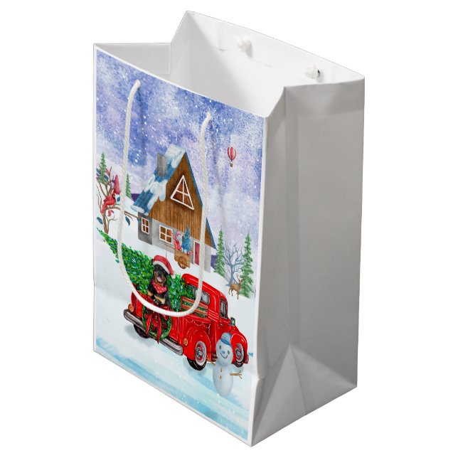 Rottweiler Dog In Christmas Delivery Truck Snow Medium Gift Bag (Front Angled)