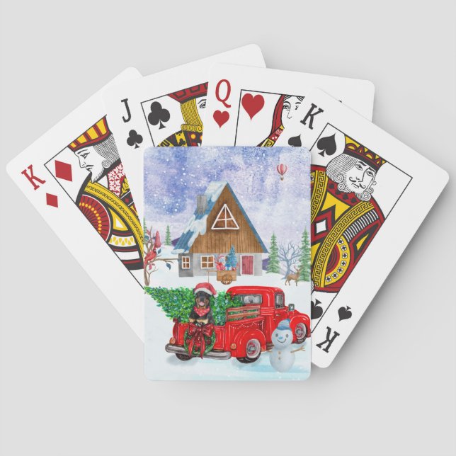 Rottweiler Dog In Christmas Delivery Truck Snow  Playing Cards (Back)