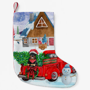 Rottweiler Dog In Christmas Delivery Truck Snow Small Christmas Stocking