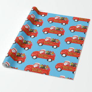 Rottweiler Dog in Christmas Delivery Truck Wrapping Paper