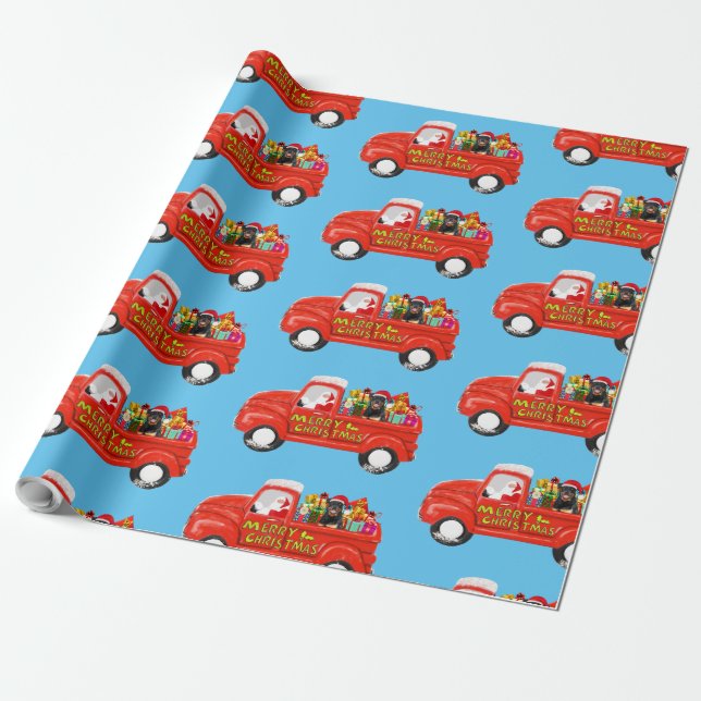 Rottweiler Dog in Christmas Delivery Truck Wrapping Paper (Unrolled)