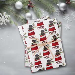 Rottweiler Dog in Holiday Gift Bag Wrapping Paper Sheet