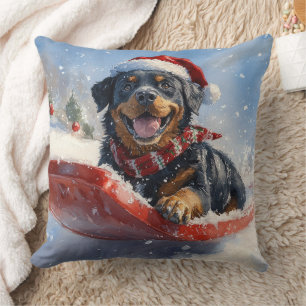 Rottweiler Dog in Sledge Let it Snow Christmas Cushion