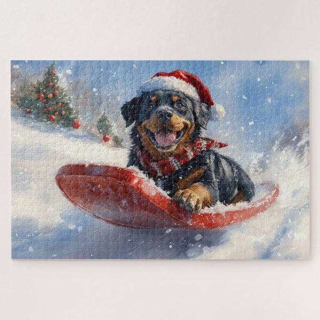 Rottweiler Dog in Sledge Let it Snow Christmas Jigsaw Puzzle (Horizontal)