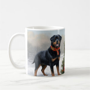 Rottweiler Dog in Snow Christmas Coffee Mug