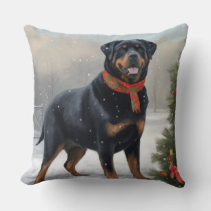 Rottweiler Dog in Snow Christmas Cushion