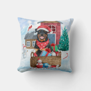 Rottweiler Dog In snow Christmas Dog House Cushion