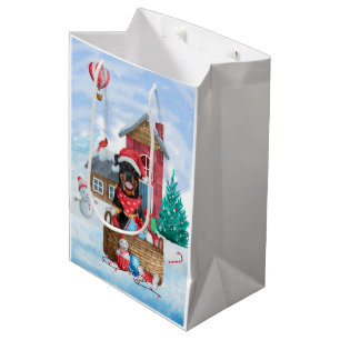 Rottweiler Dog In snow Christmas Dog House Medium Gift Bag