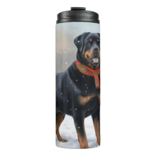 Rottweiler Dog in Snow Christmas Thermal Tumbler
