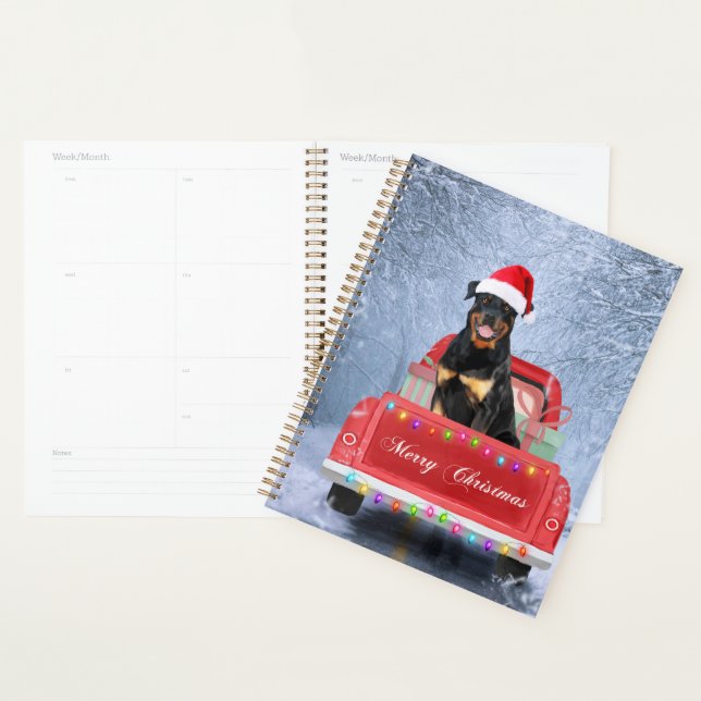 Rottweiler Dog in Snow sitting in Christmas Truck  Planner (Display)