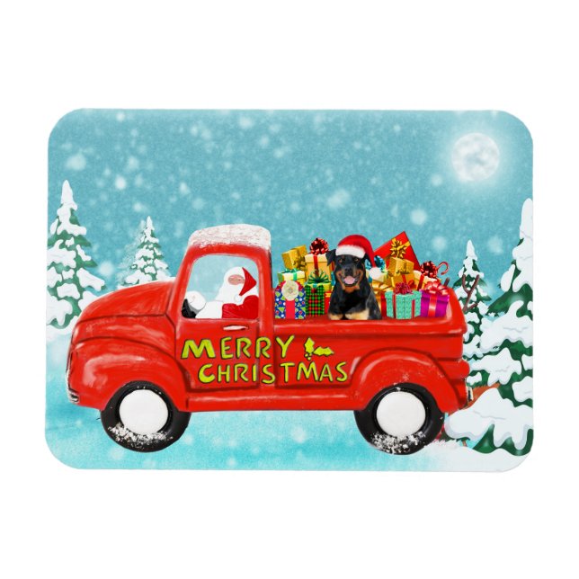 Rottweiler Dog in Snow With Santa Hat Magnet (Horizontal)