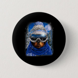 Rottweiler Dog In Winter Ski Snowboarding Sport We 6 Cm Round Badge