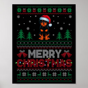 Rottweiler Dog Lovers Santa Hat Christmas Tree Lig Poster