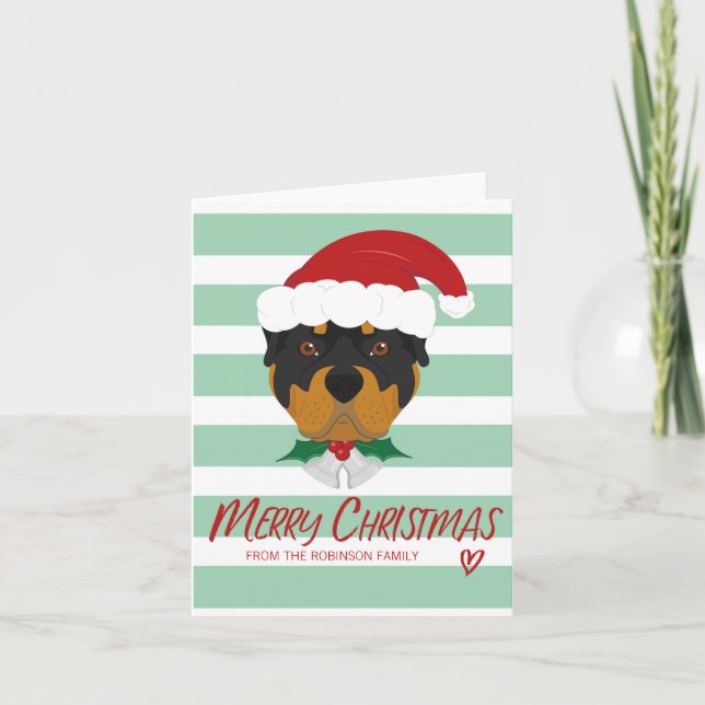 Rottweiler Dog Merry Christmas Holiday Greeting Card (Front)