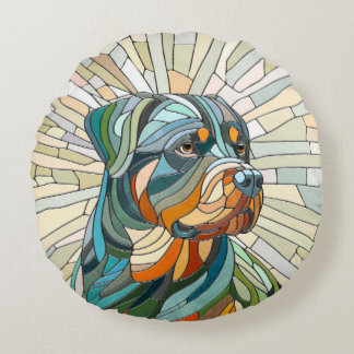 Rottweiler dog - mosaic art round cushion