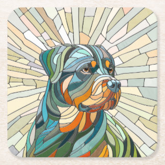 Rottweiler dog - mosaic art square paper coaster