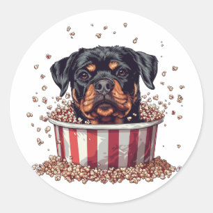 Rottweiler Dog Movie Popcorn Bucket Classic Round Sticker