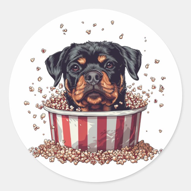 Rottweiler Dog Movie Popcorn Bucket Classic Round Sticker (Front)