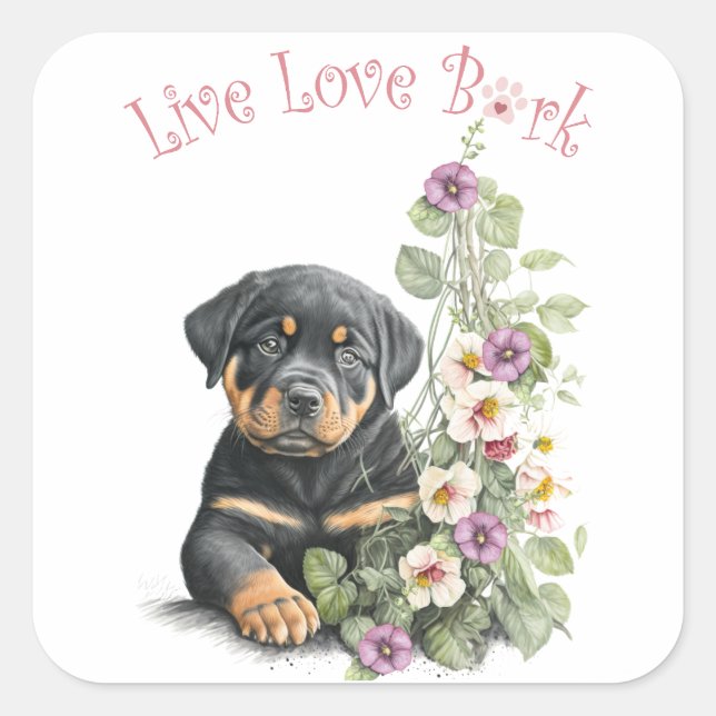 Rottweiler Dog Mum Floral Square Sticker (Front)