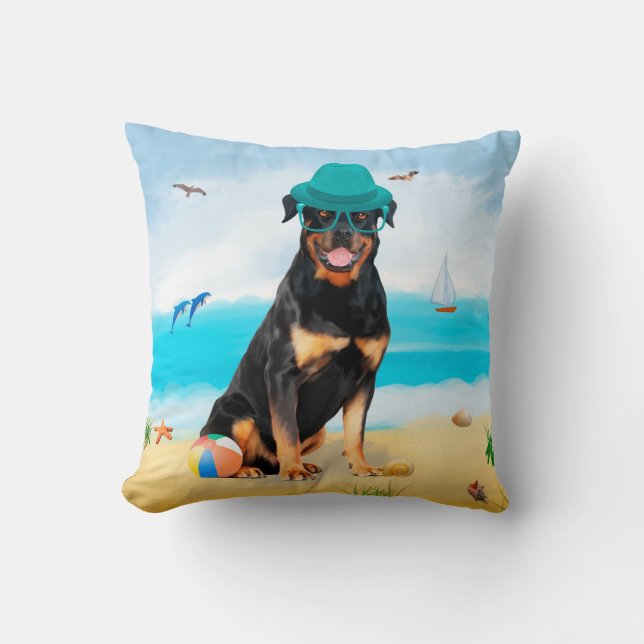 Rottweiler Dog on Beach  Cushion (Front)