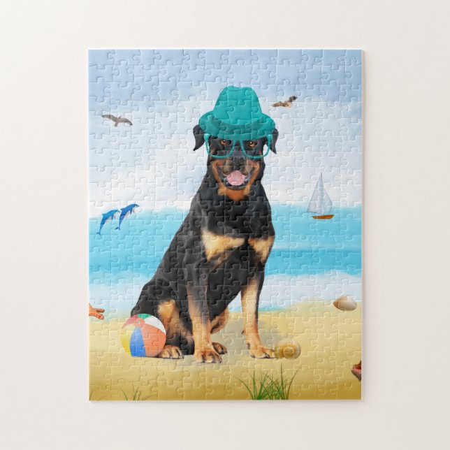 Rottweiler Dog on Beach  Jigsaw Puzzle (Vertical)