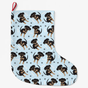 Rottweiler Dog Pattern Blue Large Christmas Stocking