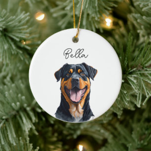 Rottweiler Dog Pet Custom Name Holiday Christmas Ceramic Ornament
