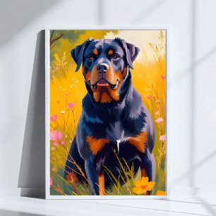 Rottweiler Dog Pet Portrait Painting Watercolor Poster